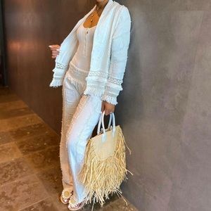 Off white two piece work pants suit